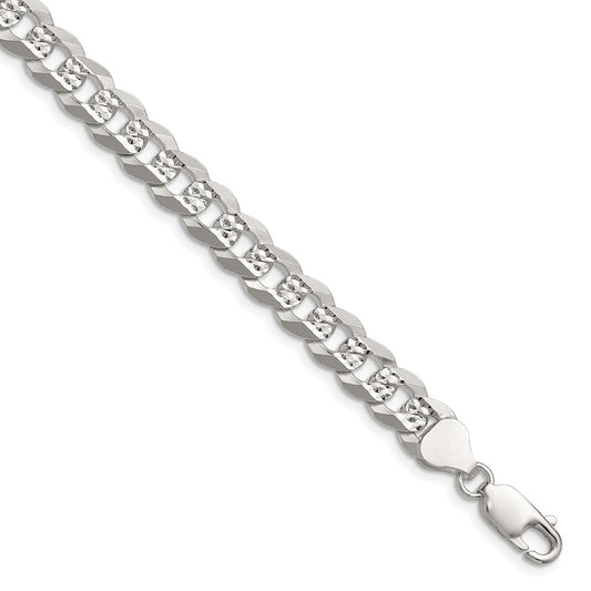 Buy Exclusive 7.9mm Flat Diamond-Cut Pave Curb Chain - Stylish Sterling Silver