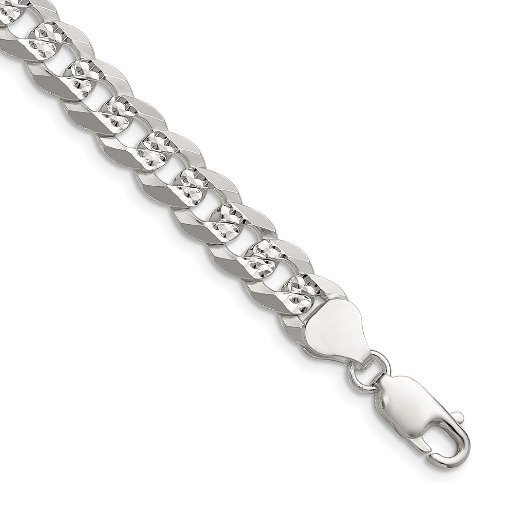 Buy Exclusive 7.9mm Sterling Silver Flat Diamond-Cut Pave Curb Chain - Stylish Value