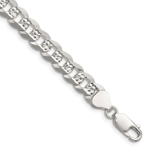 Buy Exclusive 7.9mm Sterling Silver Flat Diamond-Cut Pave Curb Chain - Stylish Value