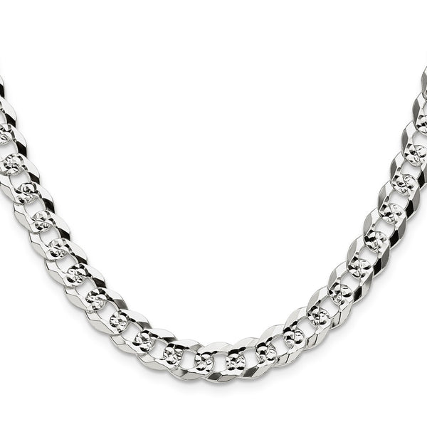 8.25mm Flat Diamond Cut Pave Curb Chain in Sterling Silver