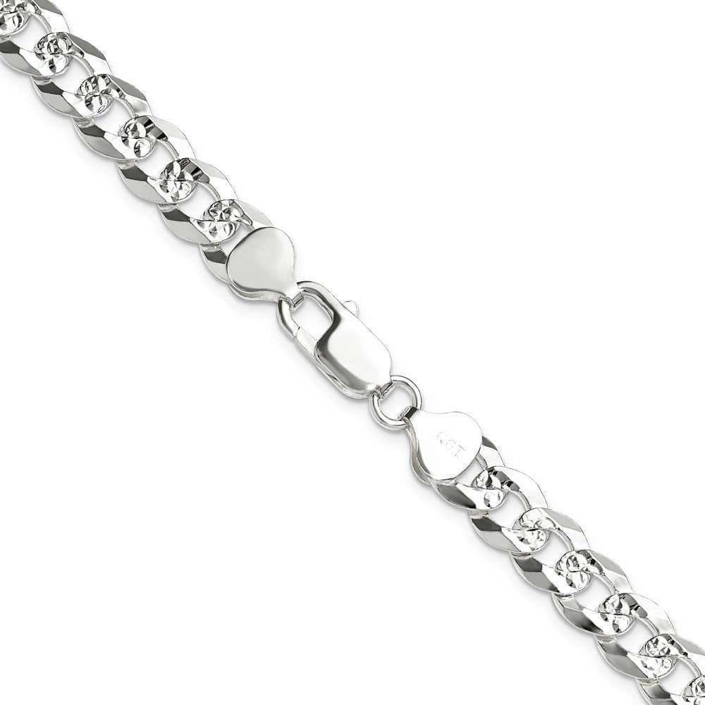 Buy Stylish Sterling Silver 8.25mm Flat Diamond Cut Pave Curb Chain