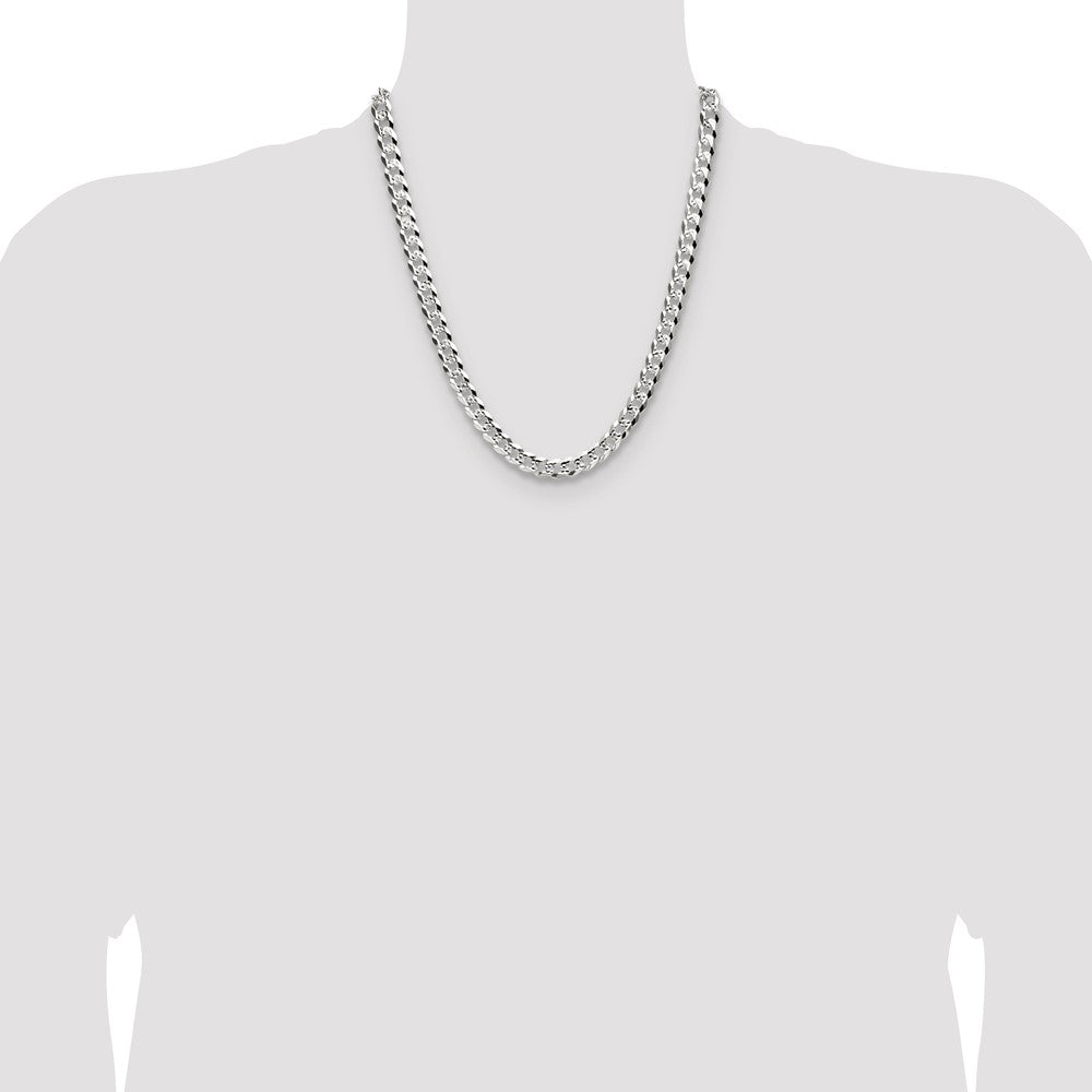 Buy Stylish Sterling Silver 8.25mm Flat Diamond Cut Pave Curb Chain