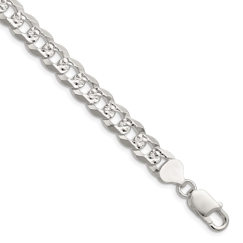 Buy Stylish Sterling Silver 8.25mm Flat Diamond Cut Pave Curb Chain