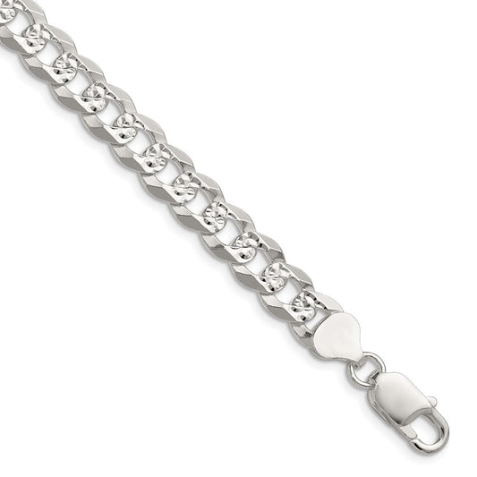 Buy Stylish Sterling Silver 8.25mm Flat Diamond Cut Pave Curb Chain