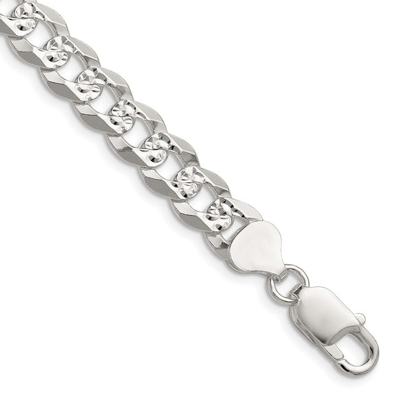Sterling Silver 8.25mm Flat Diamond Cut Pave Curb Chain - Style GR1-1032438
