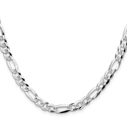 Exclusive 6.1mm Flat Diamond-Cut Pave Figaro Chain in Sterling Silver - Stylish Value