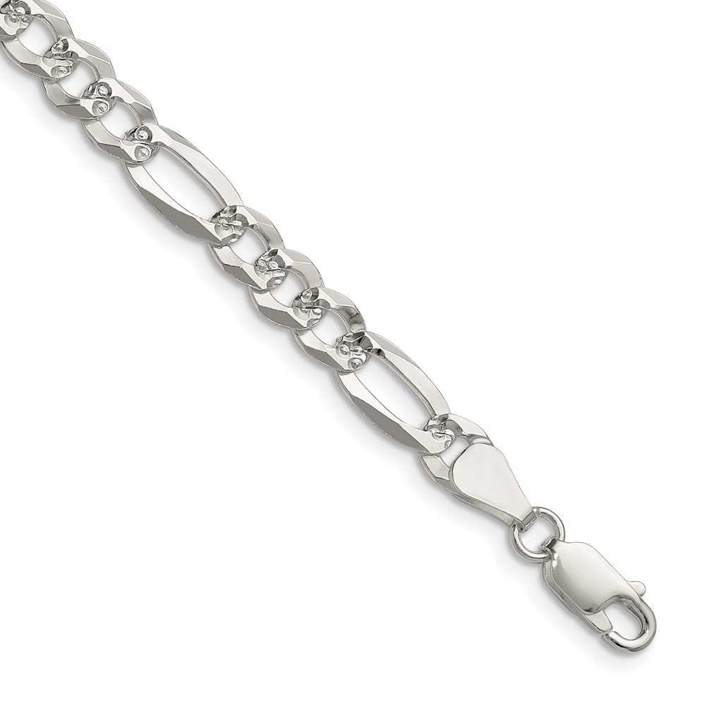 Exclusive 6.1mm Flat Diamond-Cut Pave Figaro Chain in Sterling Silver - Stylish Value