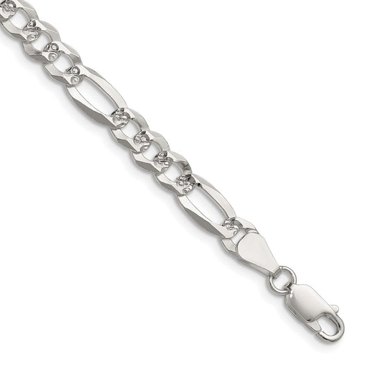 Exclusive 6.1mm Flat Diamond-Cut Pave Figaro Chain in Sterling Silver - Stylish Value