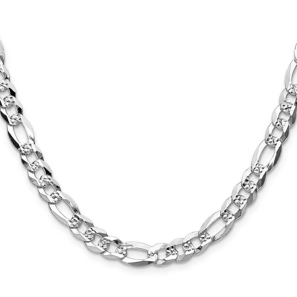 Buy Stylish 7.0mm Flat Diamond-Cut Pave Figaro Chain in Sterling Silver