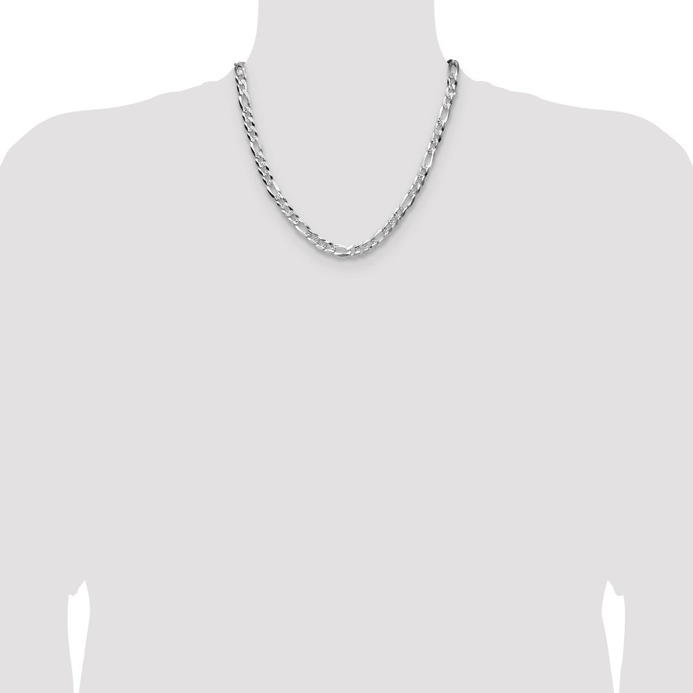 Buy Stylish 7.0mm Flat Diamond-Cut Pave Figaro Chain in Sterling Silver