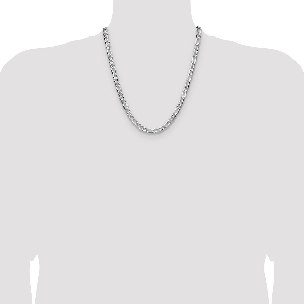 Buy Stylish 7.0mm Flat Diamond-Cut Pave Figaro Chain in Sterling Silver