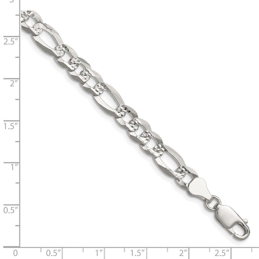 Buy Stylish 7.0mm Sterling Silver Flat Diamond-Cut Pave Figaro Chain