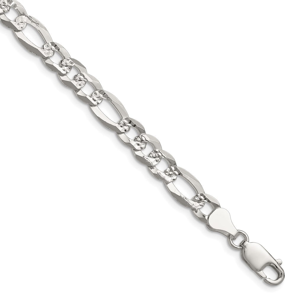 Buy Luxury 7.0mm Sterling Silver Flat Diamond-Cut Pave Figaro Chain