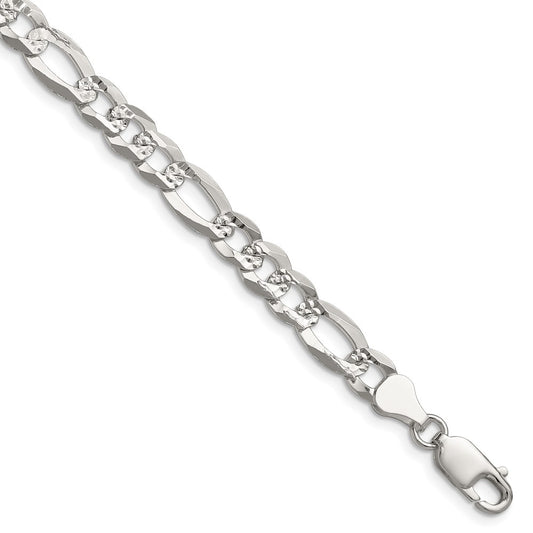 Buy Luxury 7.0mm Sterling Silver Flat Diamond-Cut Pave Figaro Chain
