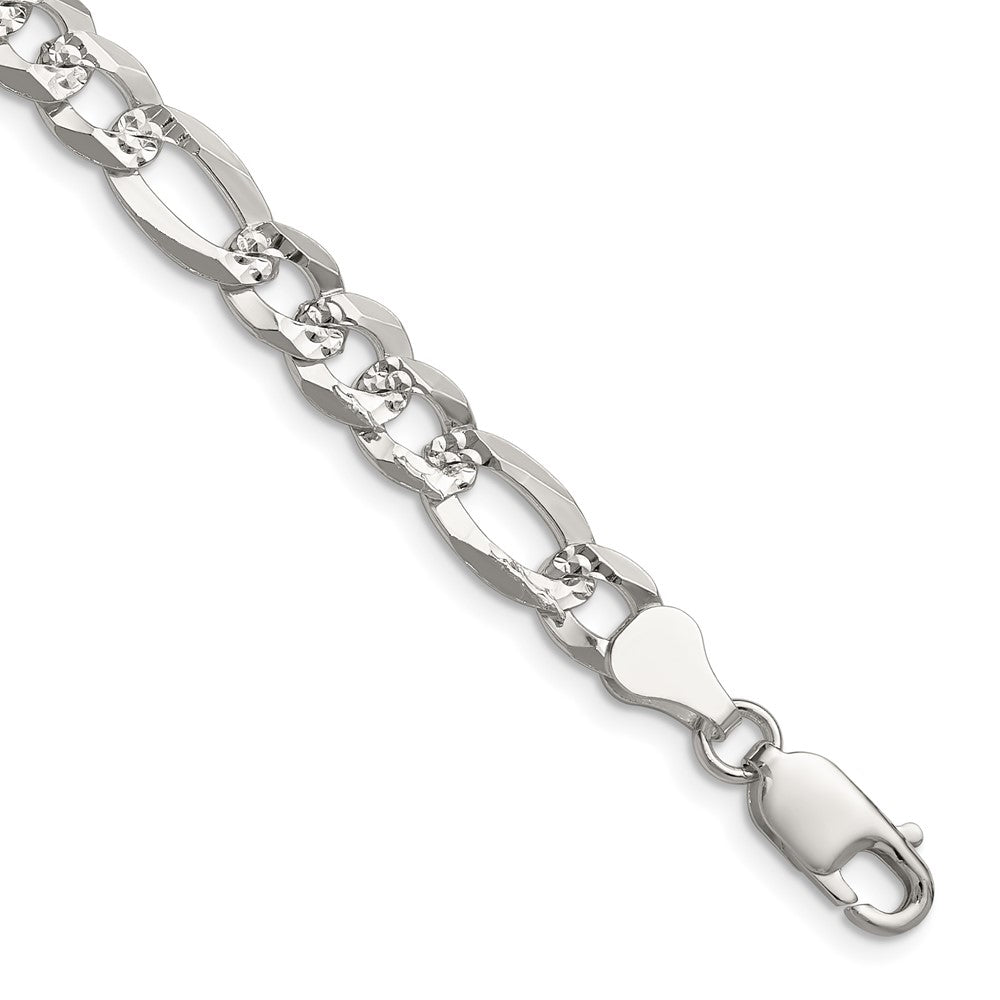 Exclusive Sterling Silver 7.0mm Flat Diamond-Cut Figaro Chain - Stylish Value!