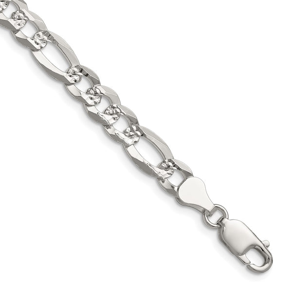 7.0mm Sterling Silver Flat Diamond-Cut Figaro Chain - Style GR1-1033235
