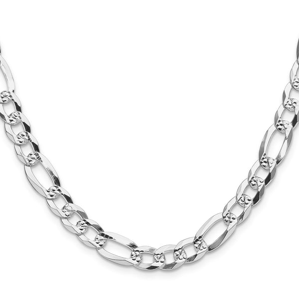 8.0mm Flat Diamond-Cut Pave Figaro Chain in Sterling Silver