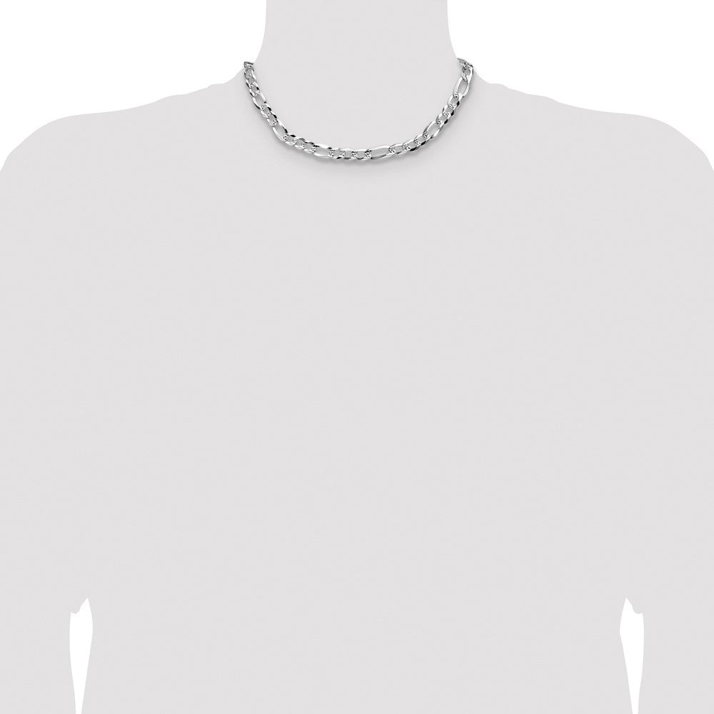 Buy Exclusive 8.0mm Flat Diamond-Cut Pave Figaro Chain in Sterling Silver - Affordable Luxury