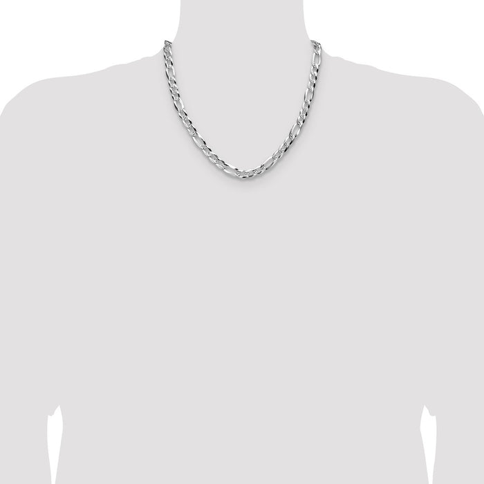 High-Quality 8.0mm Flat Diamond-Cut Pave Figaro Chain in Sterling Silver - Stylish Value-4