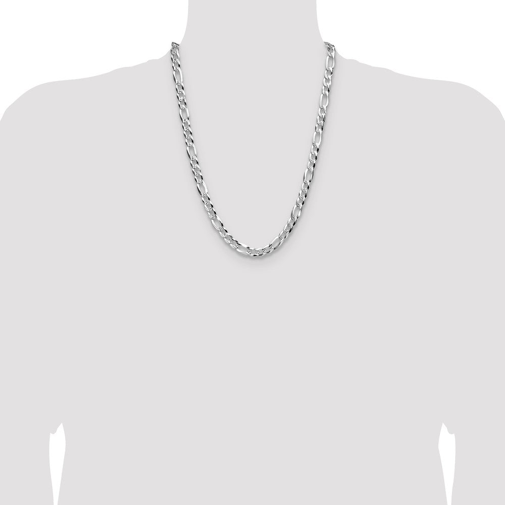 Buy Stylish 8.0mm Flat Diamond-Cut Pave Figaro Chain in Sterling Silver