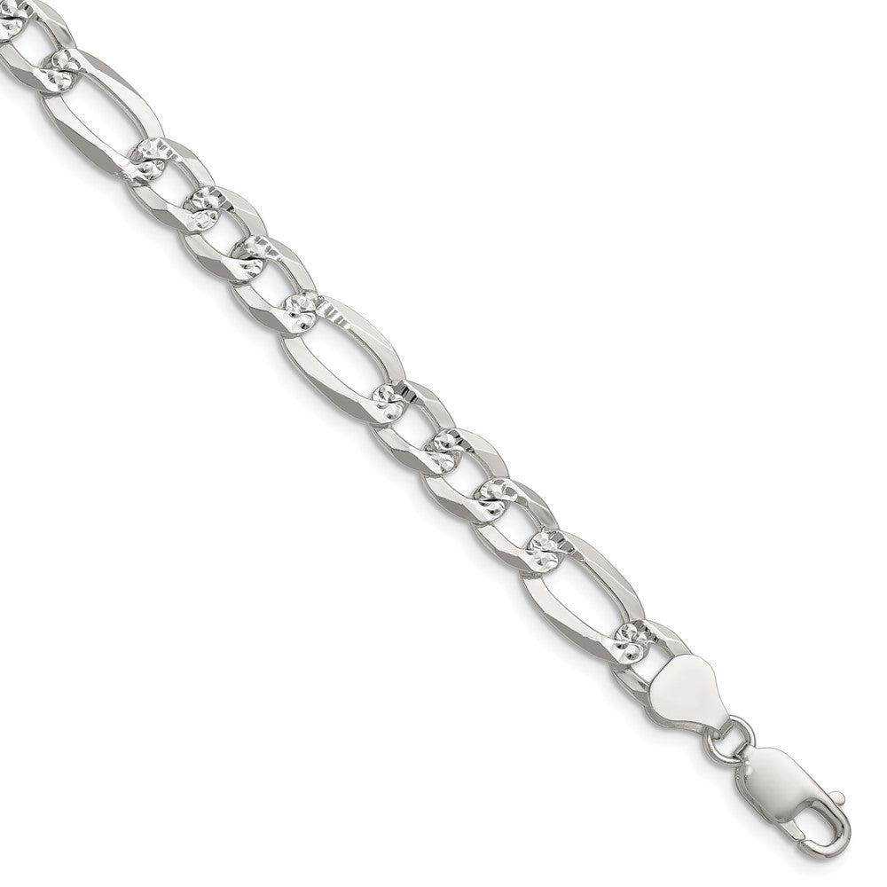 Exclusive 8.0mm Sterling Silver Flat Diamond-Cut Pave Figaro Chain - Stylish Value