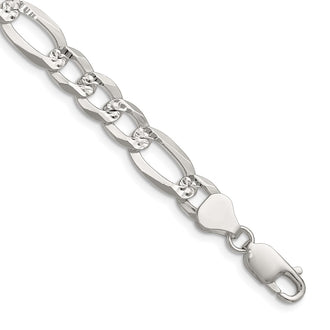 Buy Stylish 8.0mm Sterling Silver Flat Diamond-Cut Pave Figaro Chain