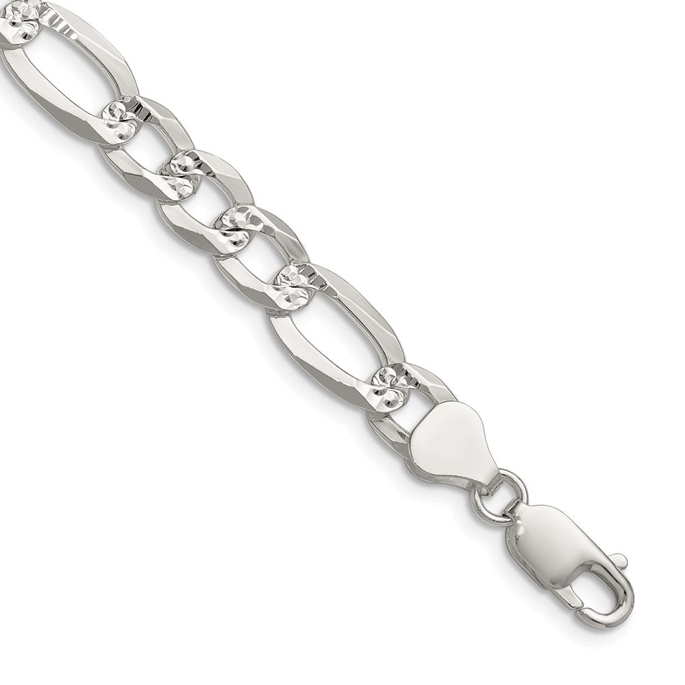 High-Quality 8.0mm Flat Diamond-Cut Pave Figaro Chain in Sterling Silver - Stylish Value