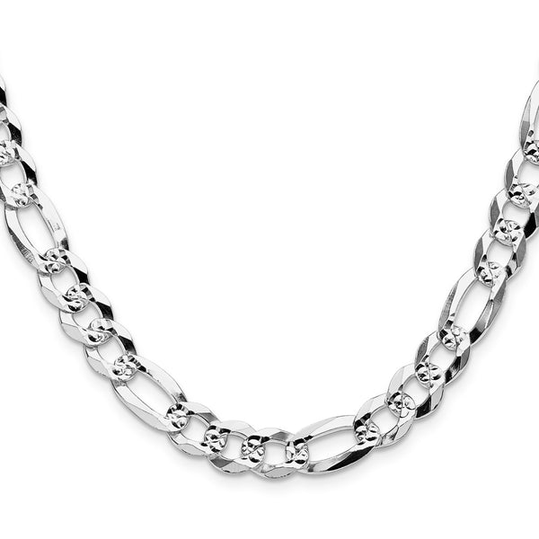 8.5mm Sterling Silver Flat Diamond-Cut Pave Figaro Chain