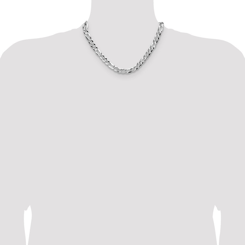 Buy Stylish 8.5mm Flat Diamond-Cut Pave Figaro Chain in Sterling Silver