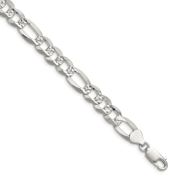 8.5mm Sterling Silver Flat Diamond-Cut Figaro Chain
