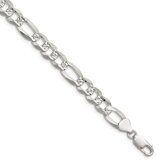 Exclusive 8.5mm Sterling Silver Flat Diamond-Cut Figaro Chain - Stylish Value