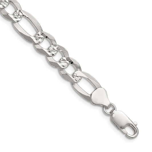 Buy High-Quality 8.5mm Flat Diamond-Cut Pave Figaro Chain in Sterling Silver
