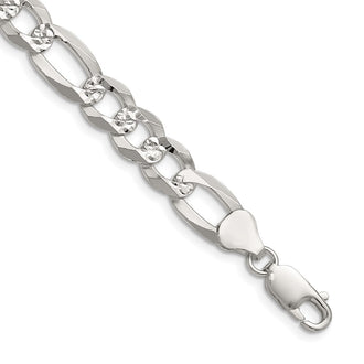 Buy Stylish 8.5mm Sterling Silver Flat Diamond-Cut Pave Figaro Chain