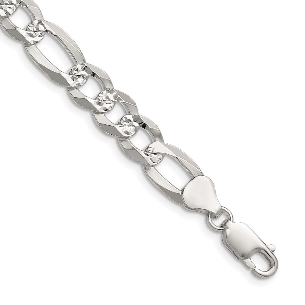 Buy Stylish 8.5mm Flat Diamond-Cut Pave Figaro Chain in Sterling Silver