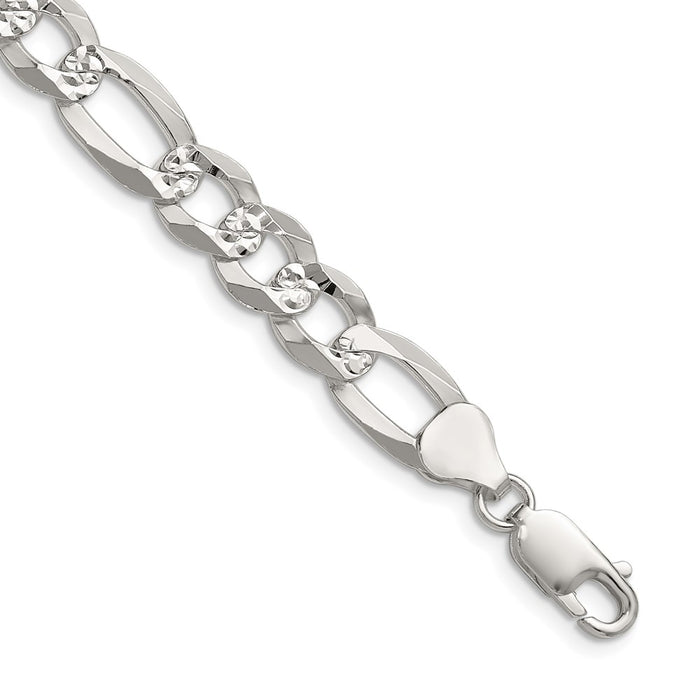 Buy Stylish 8.5mm Flat Diamond-Cut Pave Figaro Chain in Sterling Silver-1