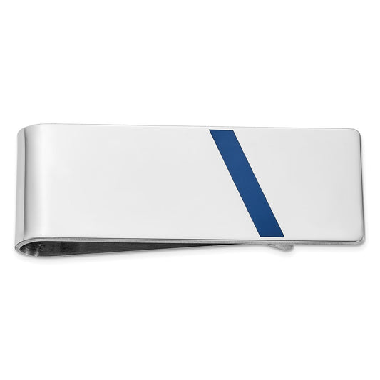 Buy Designer Rhodium-Plated Sterling Silver Money Clip - Stylish Blue Enamel Finish