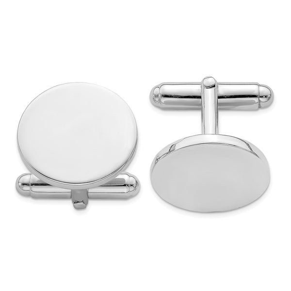 Rhodium-Plated Round Cuff Links in Sterling Silver