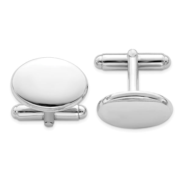 Rhodium-Plated Sterling Silver Oval Cufflinks - 14K Gold Accents