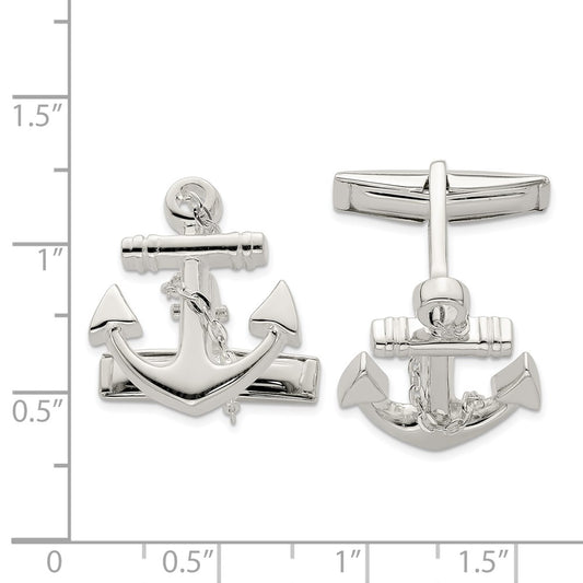 High-Quality Sterling Silver Anchor Cufflinks with Dangle Rope Detail - Stylish Value