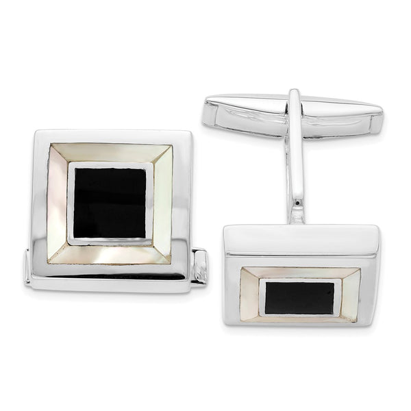 Rhodium-Plated Sterling Silver Cufflinks - Mother of Pearl