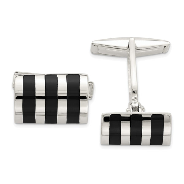 Sterling Silver Cufflinks with Onyx Inlay