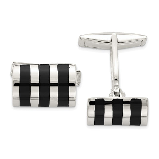 Buy Stylish Sterling Silver Cufflinks with Onyx Inlay - Luxury Accessory