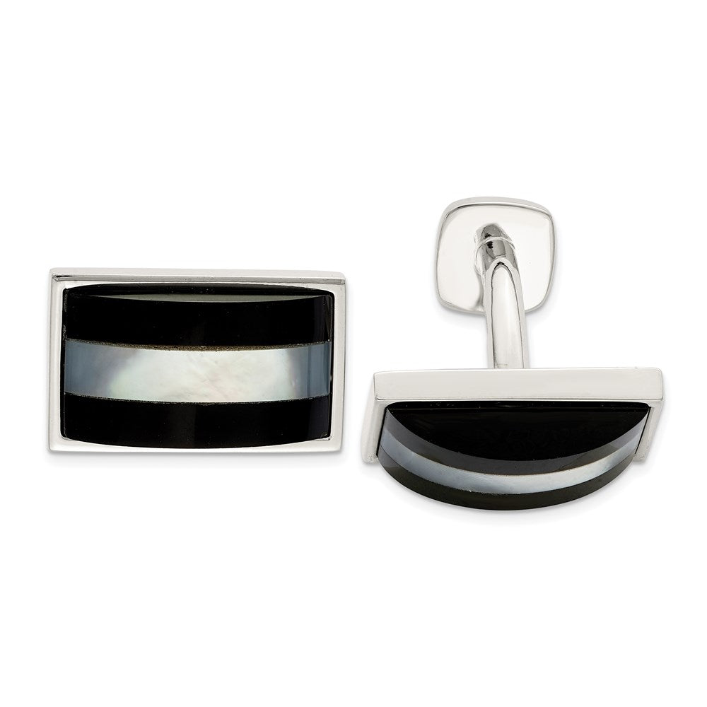 Exclusive Sterling Silver Cufflinks with Mother of Pearl & Onyx Inlay, Stylish Value