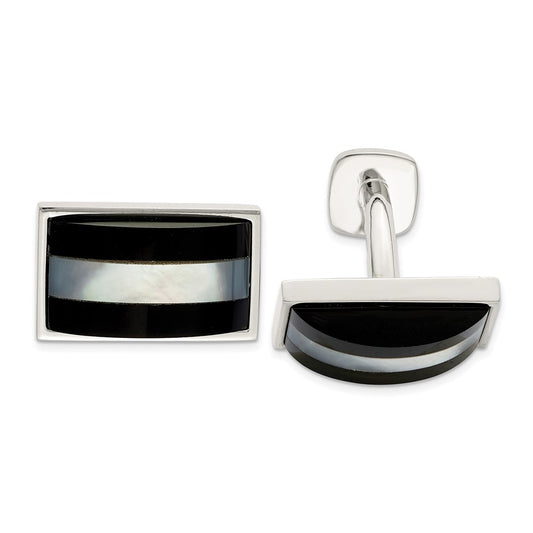 Exclusive Sterling Silver Cufflinks with Mother of Pearl & Onyx Inlay, Stylish Value