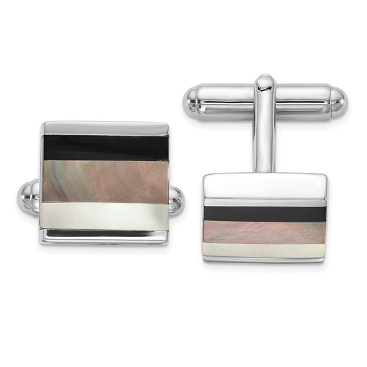 Buy Stylish Rhodium-Plated Sterling Silver Cuff Links, Onyx & Mother of Pearl