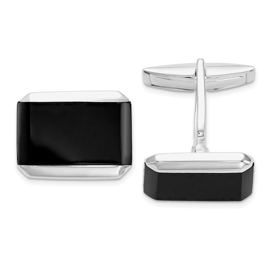 Designer Rhodium-Plated Sterling Silver Onyx Cuff Links - Stylish Value!