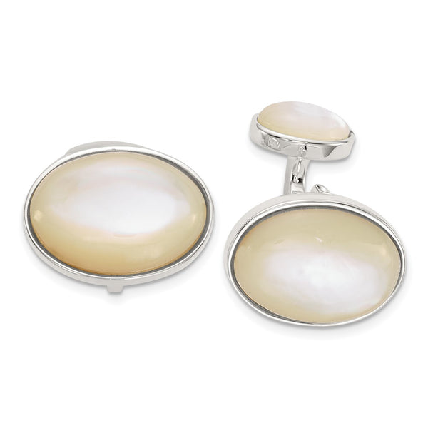Sterling Silver Oval Cuff Links with Mother of Pearl Inlay