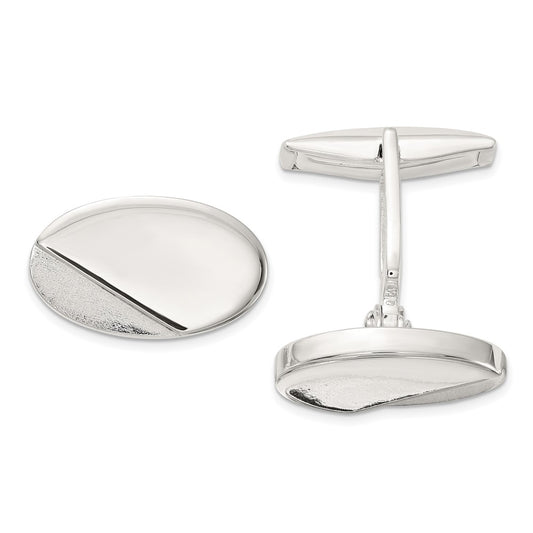 Exclusive Sterling Silver Polished & Textured Oval Cuff Links - Stylish Value!