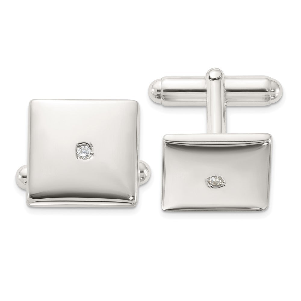 Exclusive Polished Sterling Silver Square Cuff Links - Stylish CZ Accents