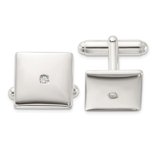 Exclusive Polished Sterling Silver Square Cuff Links - Stylish CZ Accents